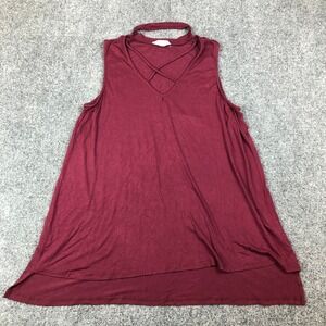 Bluheaven Womens Burgundy Choker Neck Crisscross V-Neck Sleeveless Tank Top